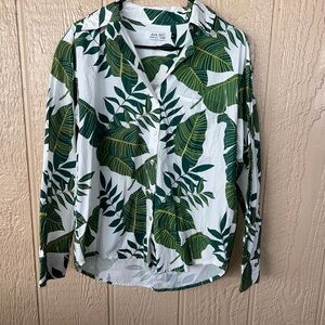Ava Sky Green Leaf Print Shirt